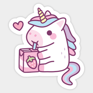 Cute Little Unicorn Loves Strawberry Milk Sticker